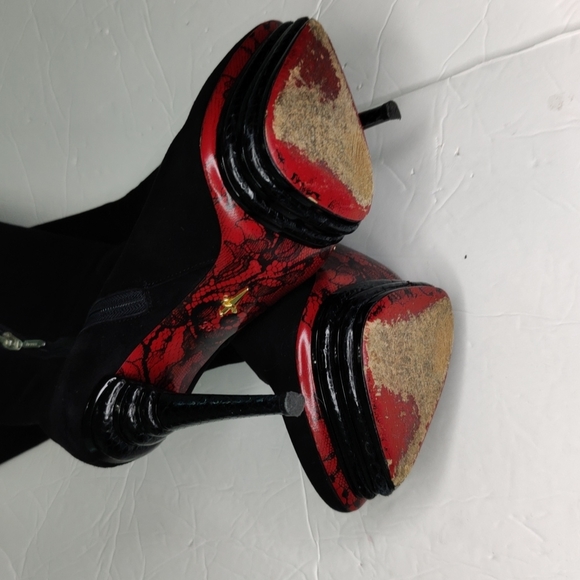 Black Suede Platform Over the knee Boots - Picture 9 of 12